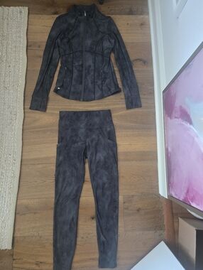 Fabletics Black Suede-Look Leggings & Zip Jacket Set